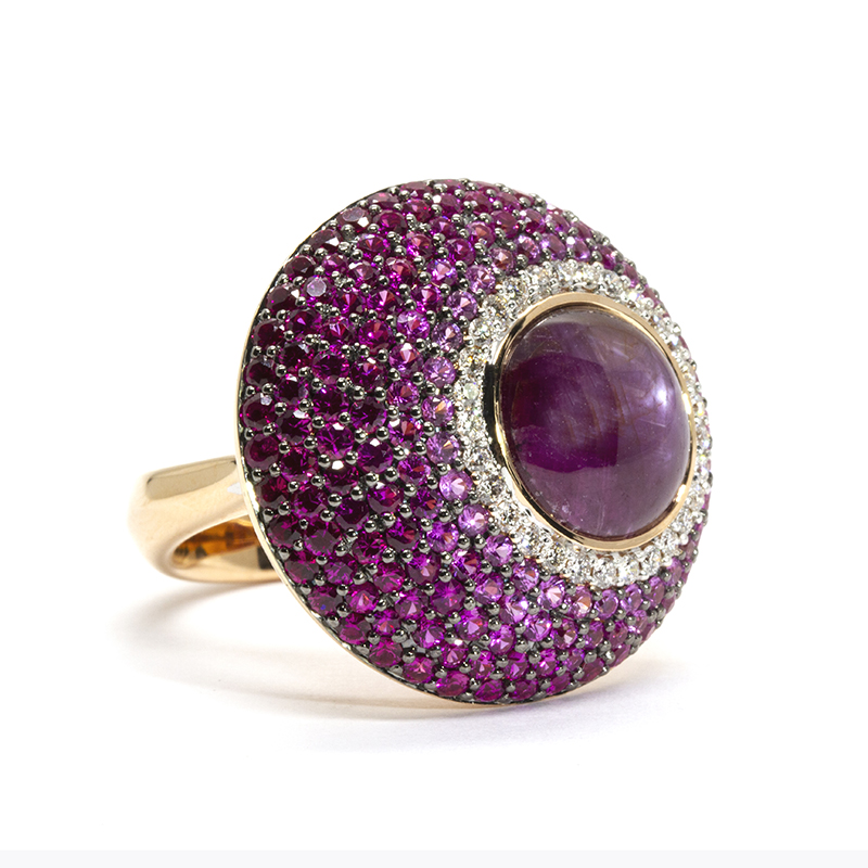 18K Star Ruby, Pink Sapphires, Rubies and Diamond Ring - 150